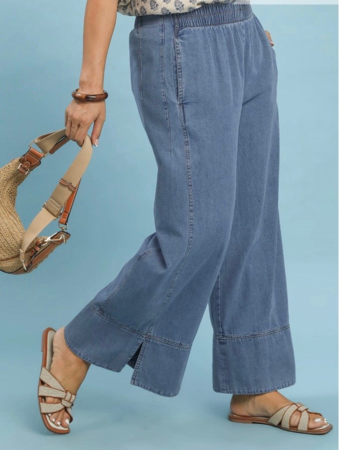 Lt. Denim Stone Washed Wide Leg Pants.