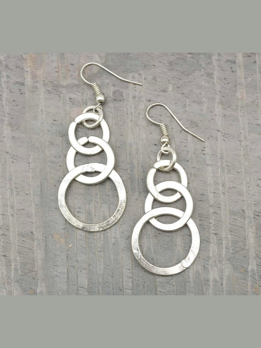 Silver Plated Earrings - Stacked Rings