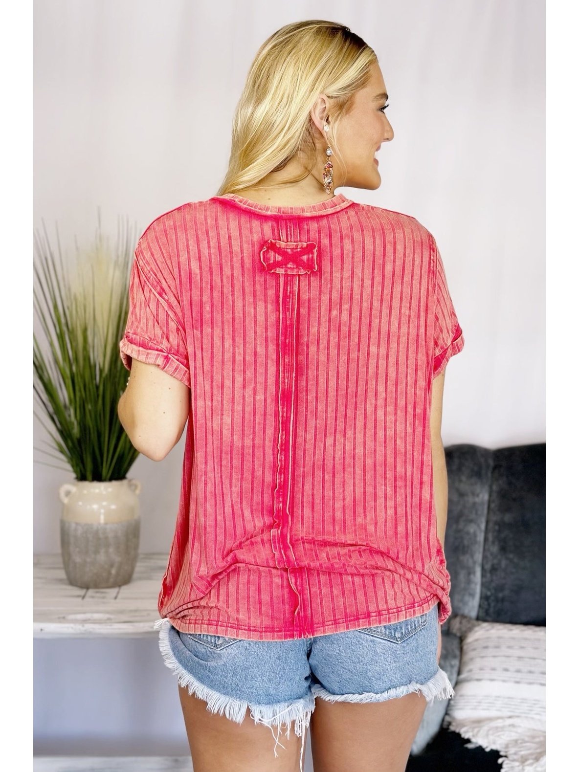 Magenta Mirage Ribbed Boat Neck Top