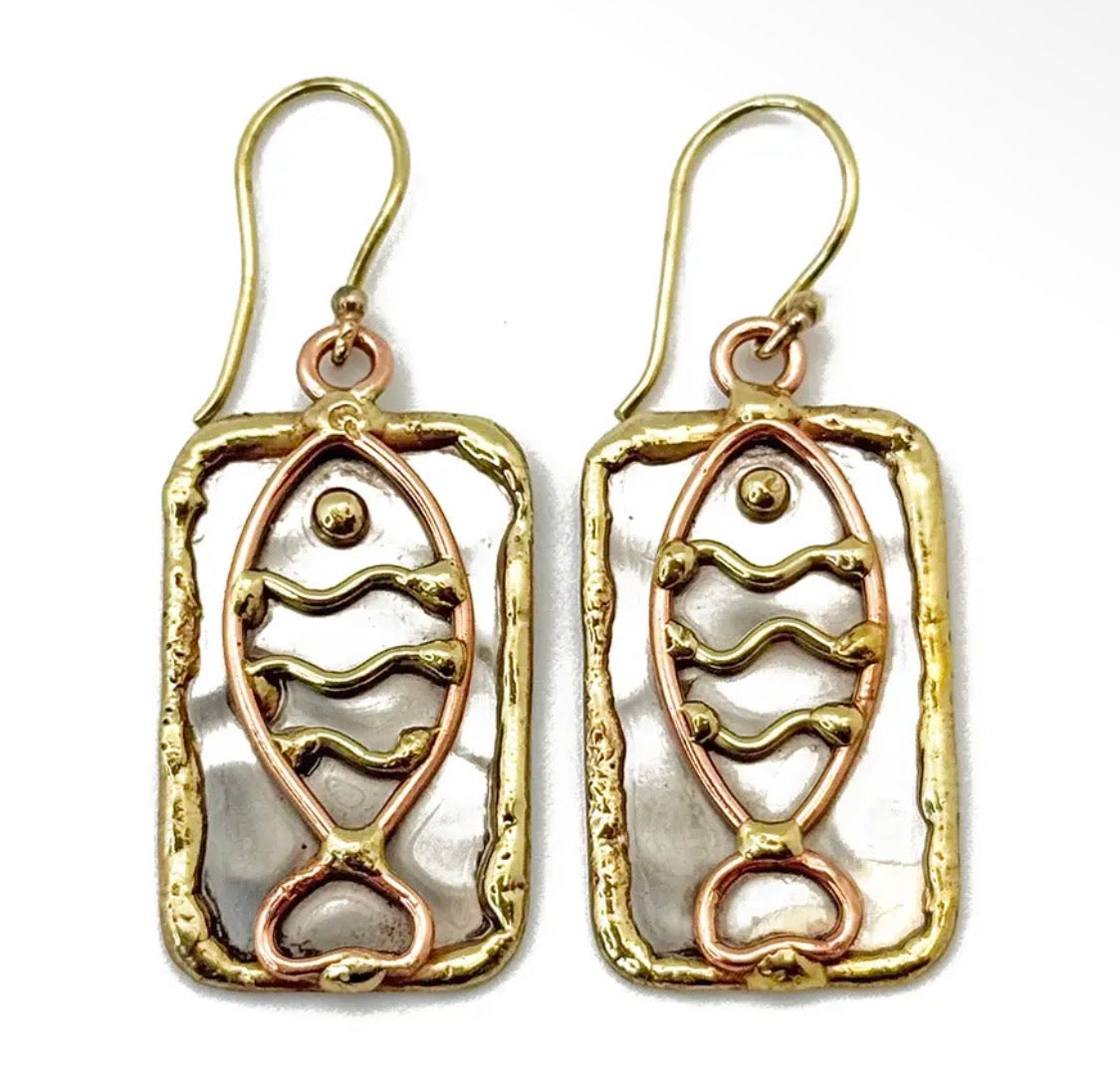 Handcrafted Mixed Metal
Fish Earrings