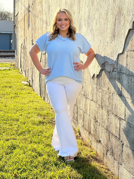 Midsummer Light Blue Ribbed Top