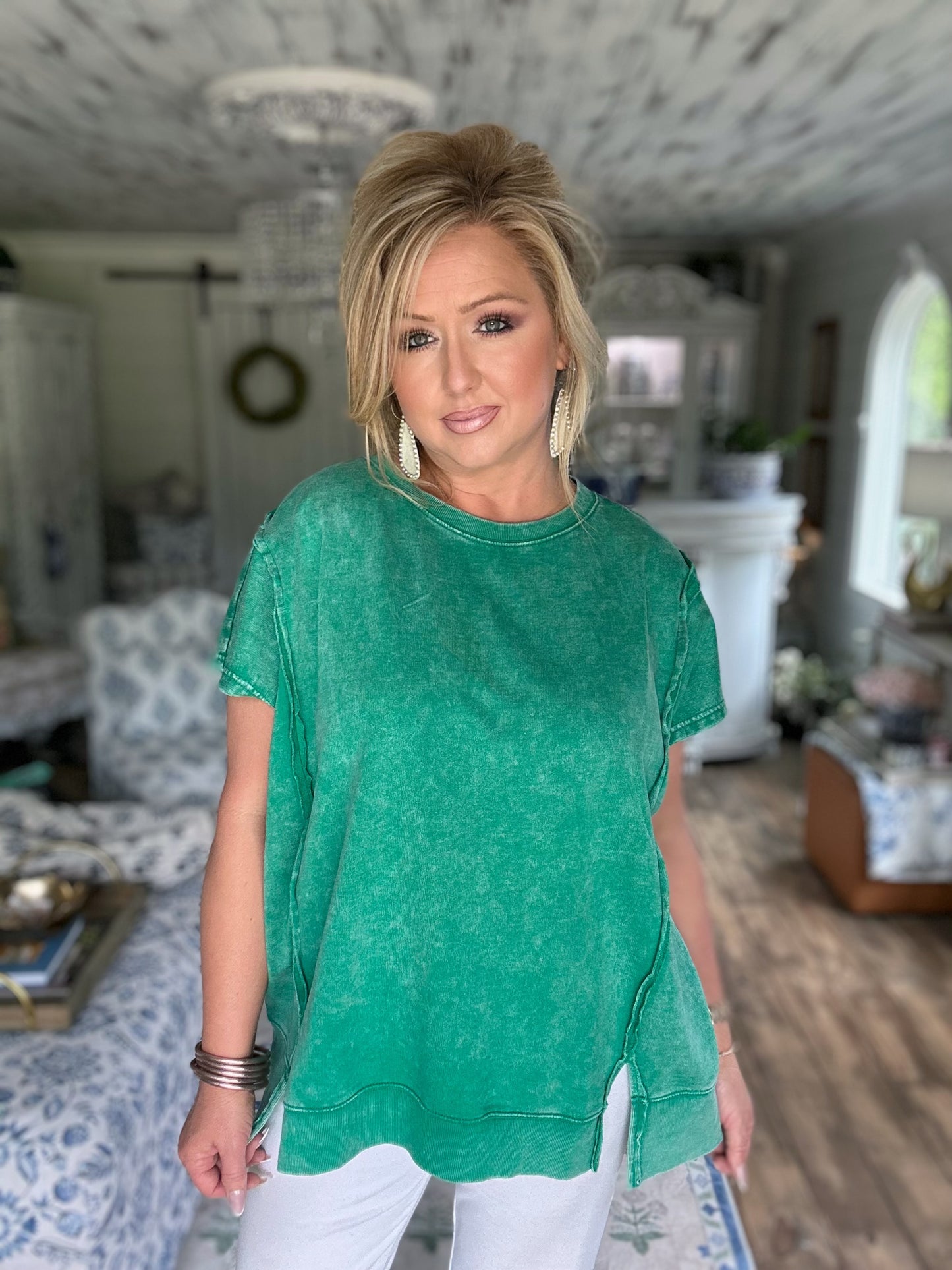 Kelly Green acid wash high low top