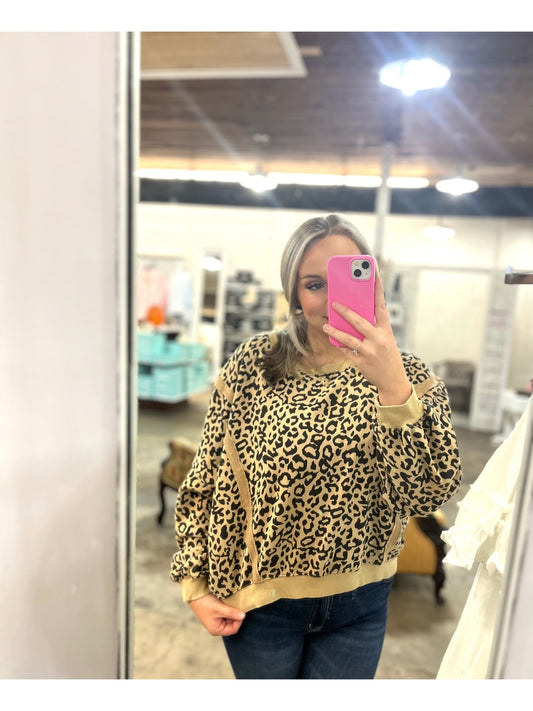 Latte Washed Leopard Pullover ~ Sale