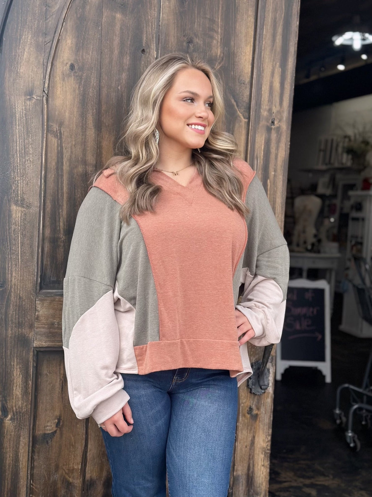 Rust Olive Bubble Long Sleeve Top