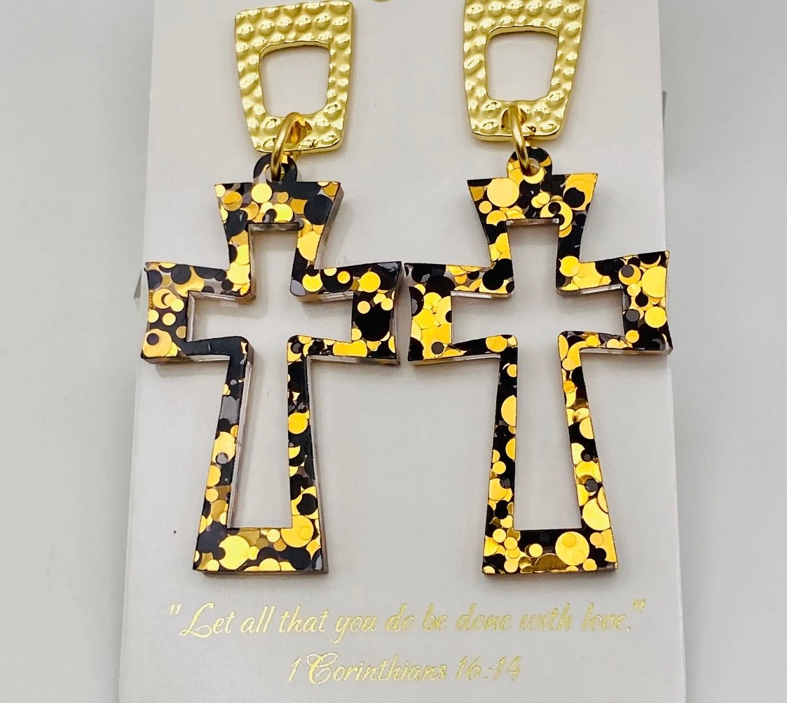 Crucifix Black and Gold Cross
Acrylic Earring