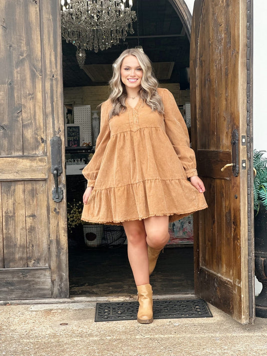 Camel Corduroy Dress