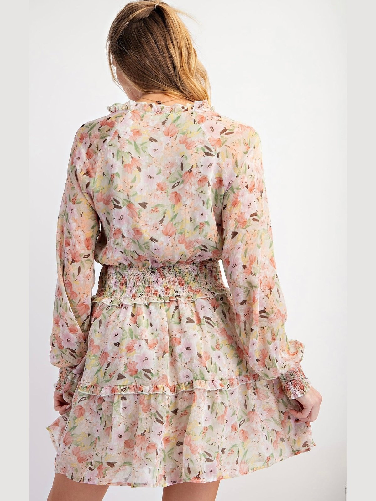 Floral Delight Silky Floral Ruffled Dress