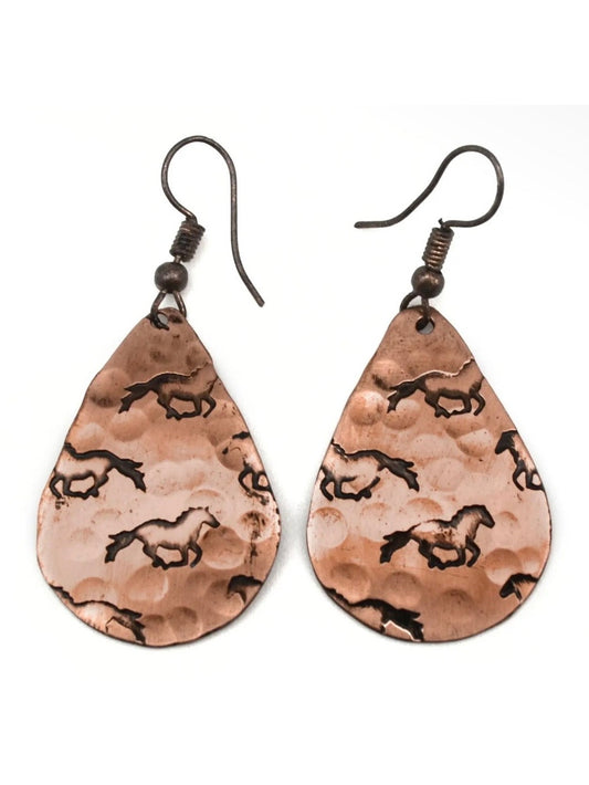 Horses Copper Engraved Earrings