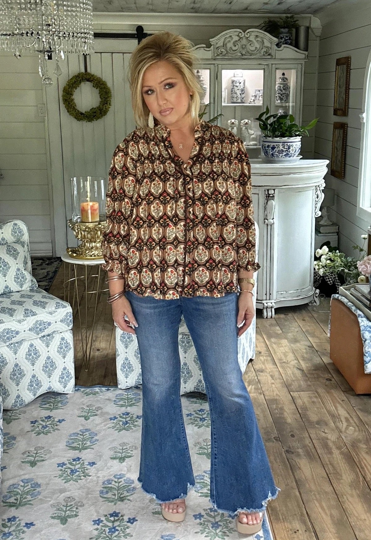 Boho Floral Medallion Print Top