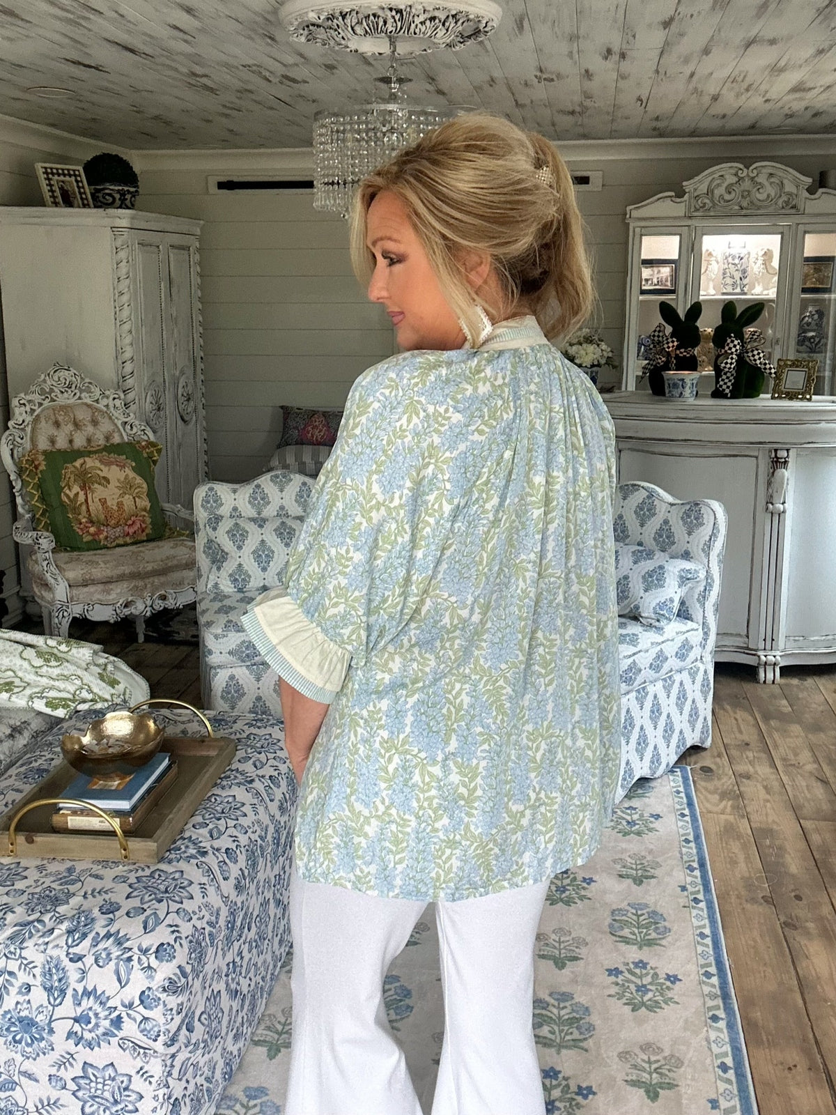 Spring Burst Print V-Neck Top