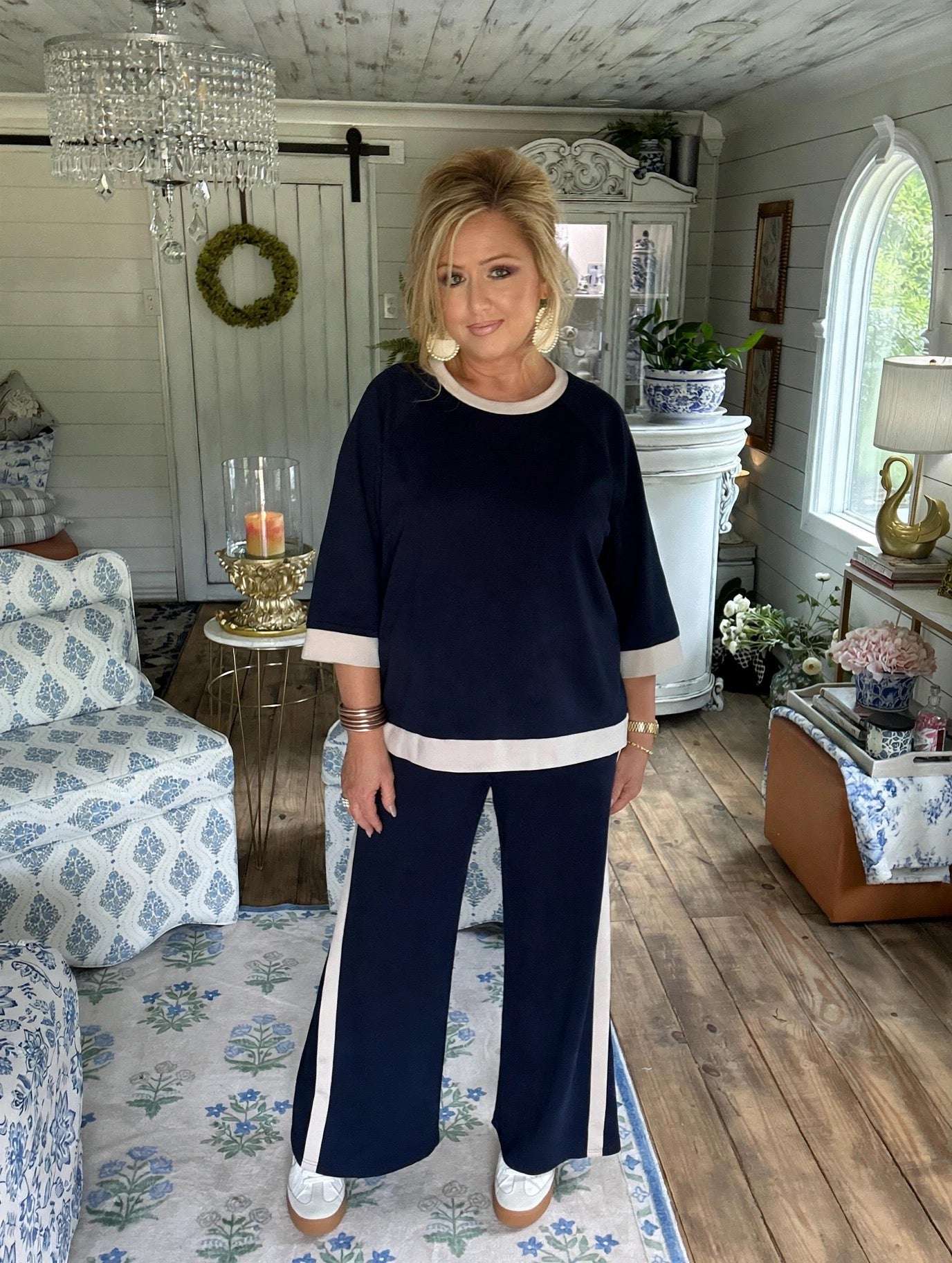 Midnight Blue LuxeKnit Colorblock Crewneck
Raglan Sleeve Top & Pant Set