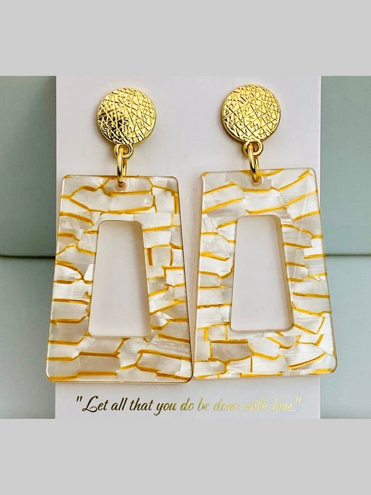 Golden mosaic rectangle earrings