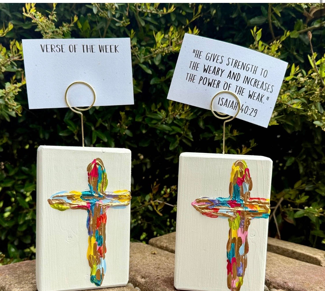 Colorful Textured Cross Verse/ Picture Holder Block