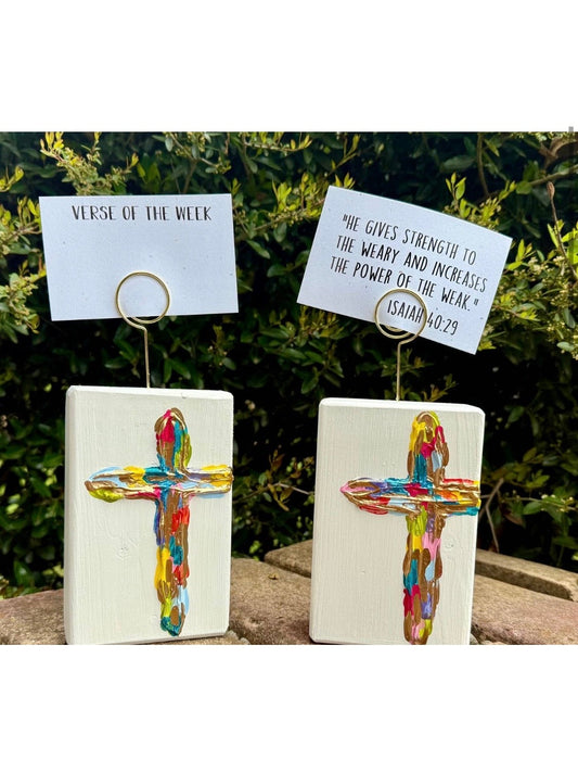 Colorful Textured Cross Verse/ Picture Holder Block