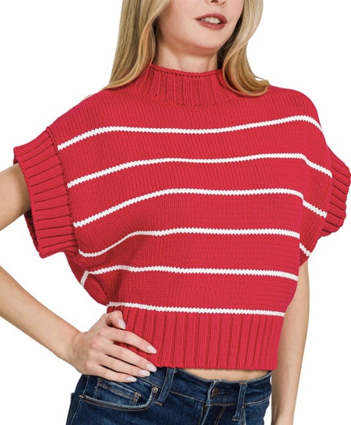 STRIPED CROPPED MOCK NECK
SWEATER