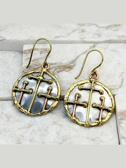 Handcrafted Mixed Metal Triple Cross Earrings