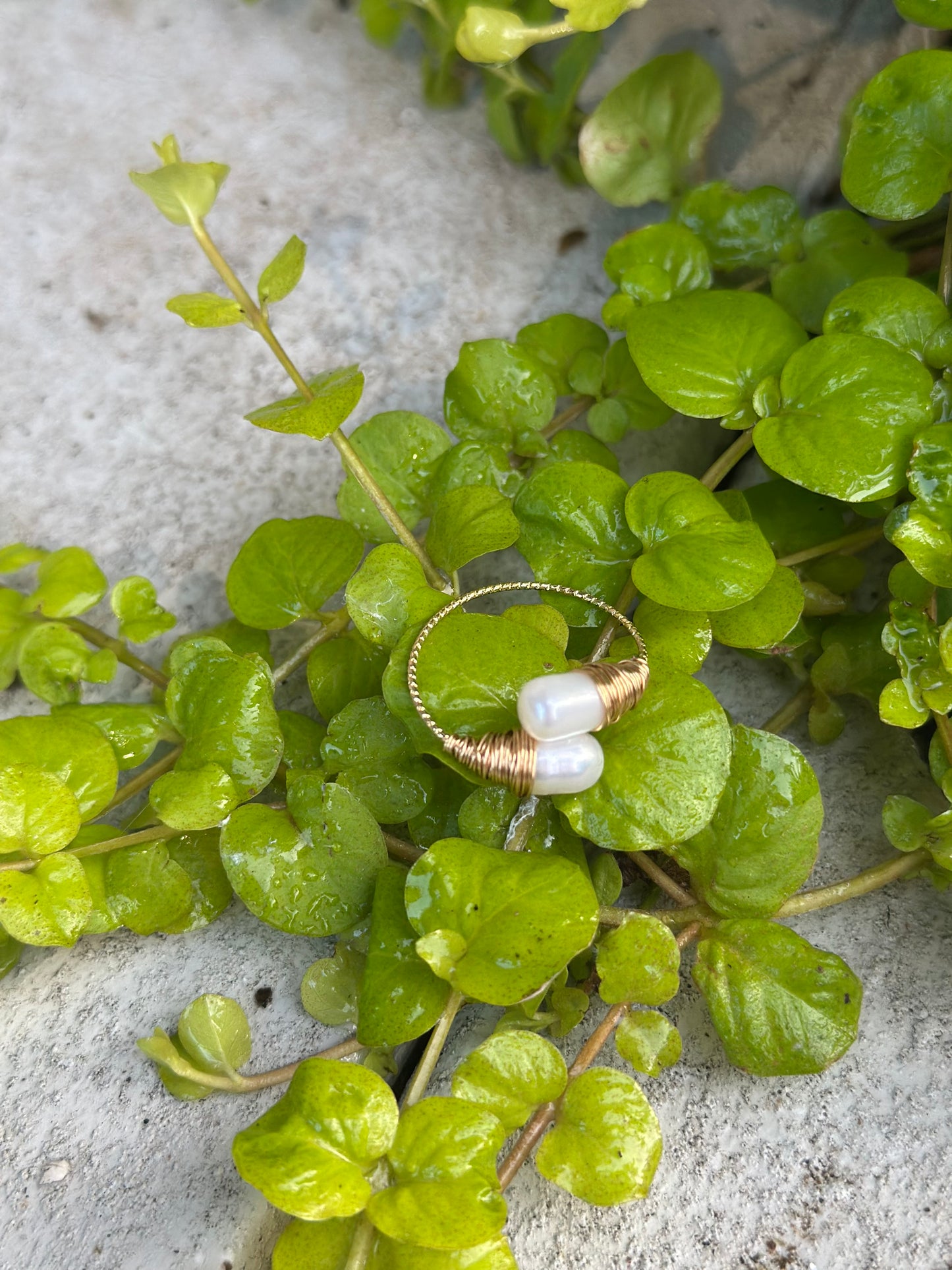 14 karat gold plated freshwater, pearl adjustable ring