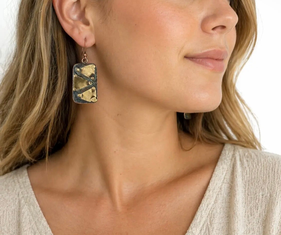 Copper Patina Handcrafted
Earrings - Aqua Triangle