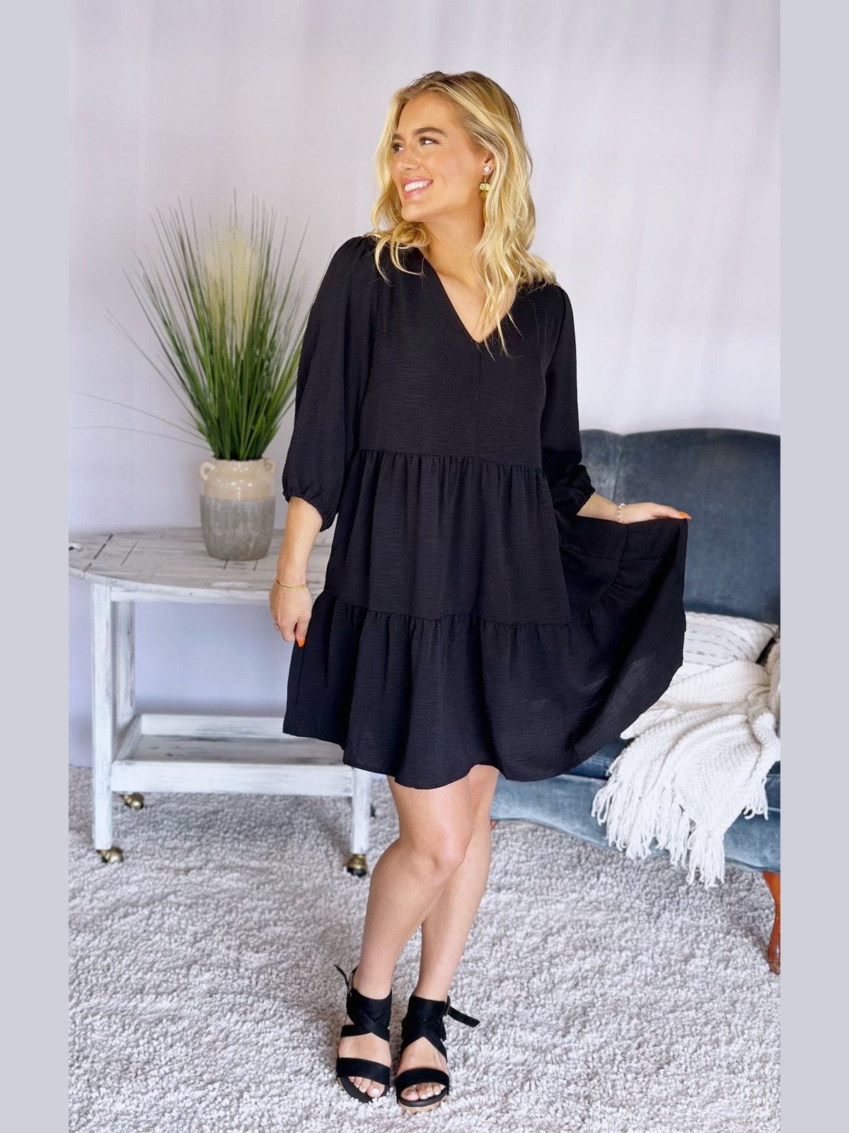 Night Shade V-Neck Tiered Dress