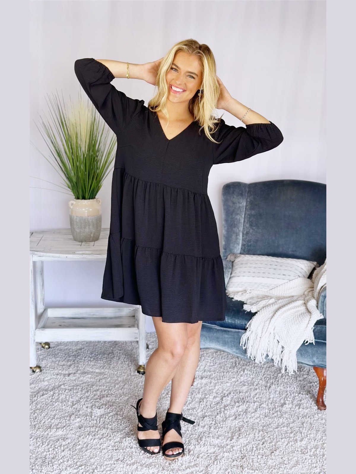 Night Shade V-Neck Tiered Dress