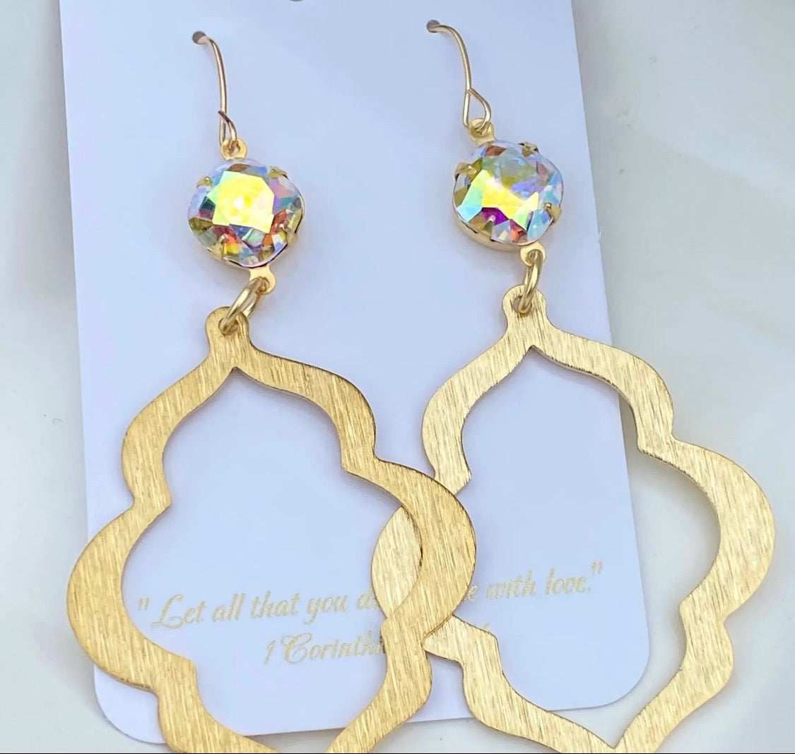 Golden Ab Crystal Moroccan
Statement Earrings
