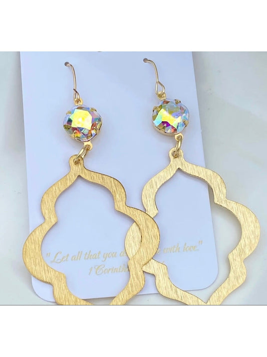 Golden Ab Crystal Moroccan Statement Earrings
