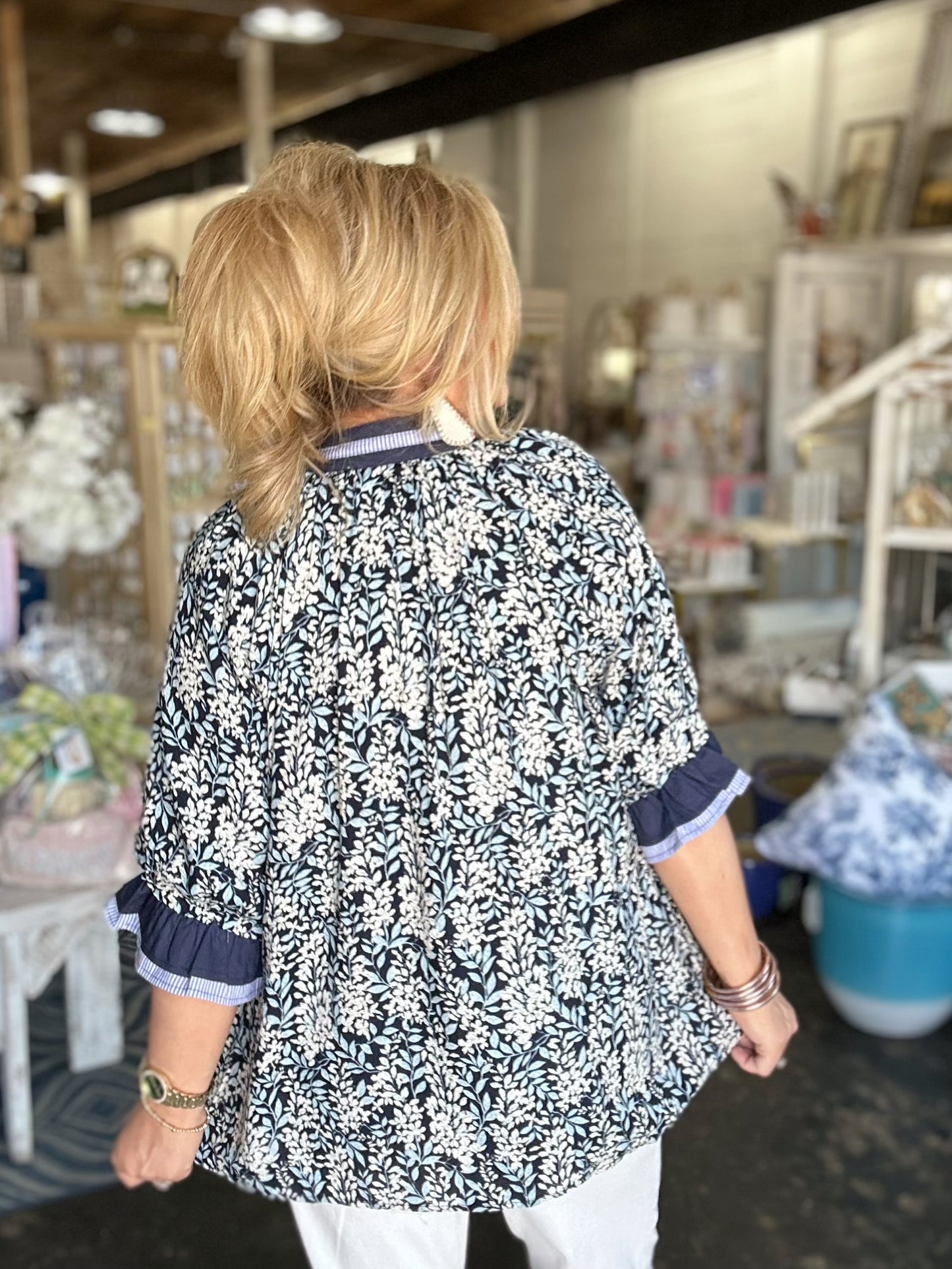 Navy mix spring burst top