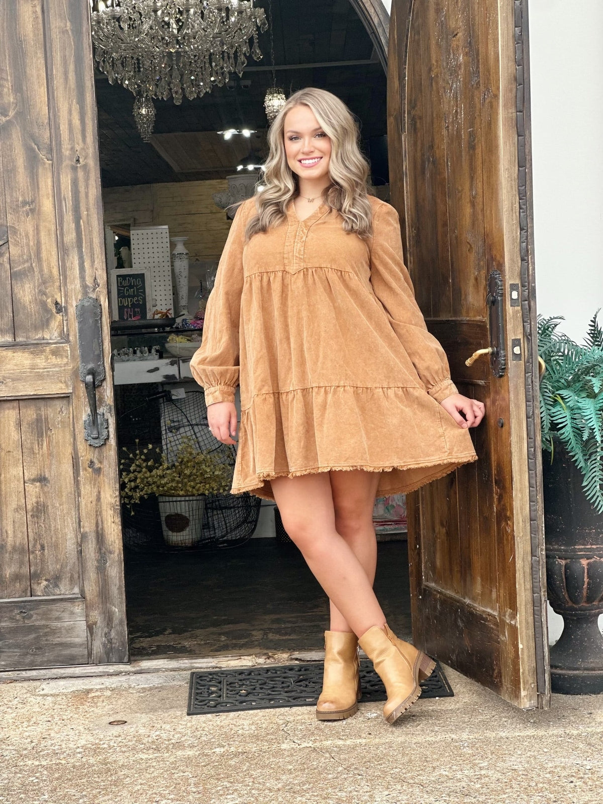 Camel Corduroy Dress