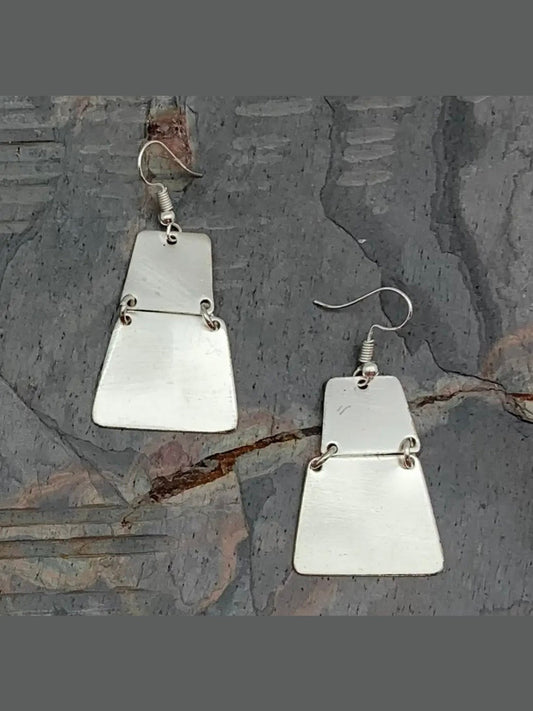 Silver Plated Earrings - Brushed Connected Shapes