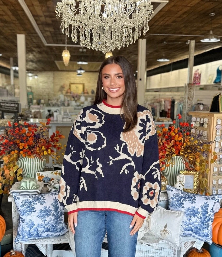 Floral pattern comfy sweater top