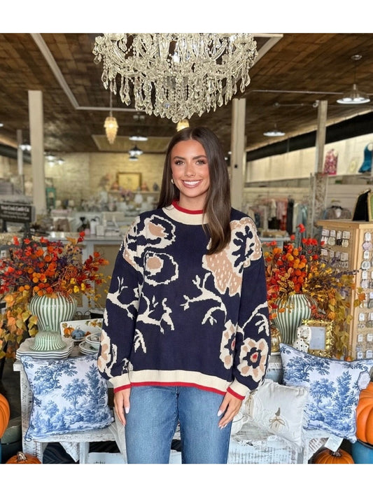 Floral pattern comfy sweater top