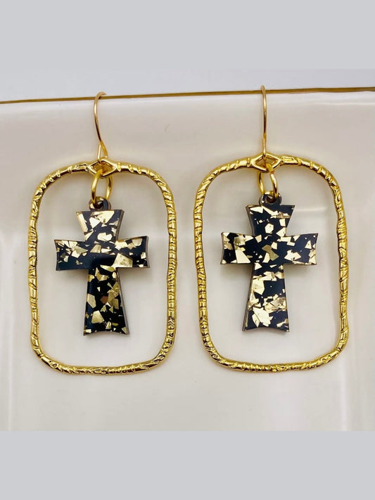 Twilight Textured Gold Cross Earrings