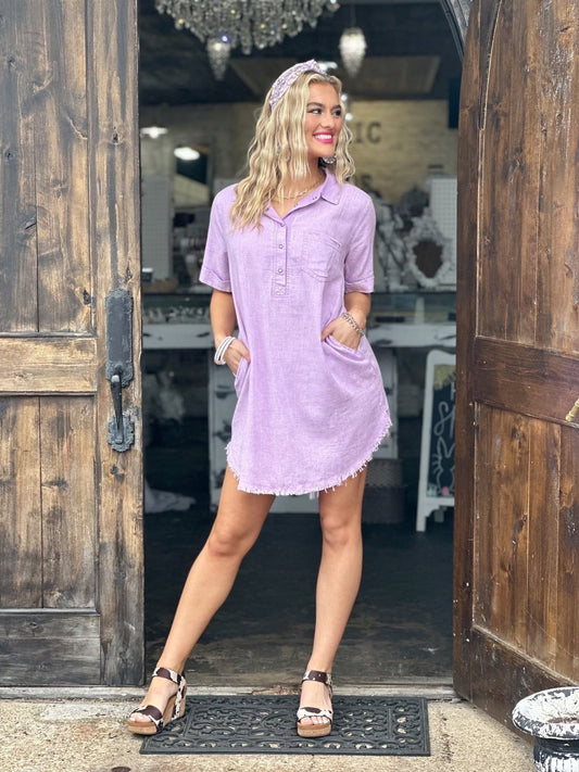 The Lavender Cloud Washed Linen Raw Edge Dress
