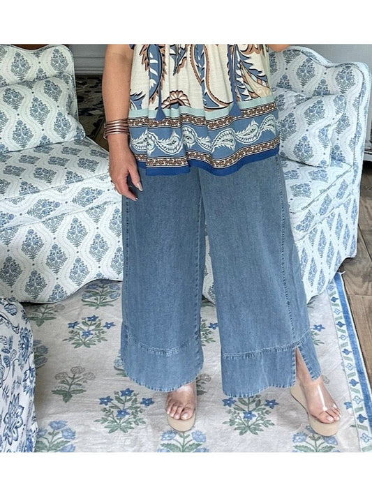 Lt. Denim Stone Washed Wide Leg Pants.
