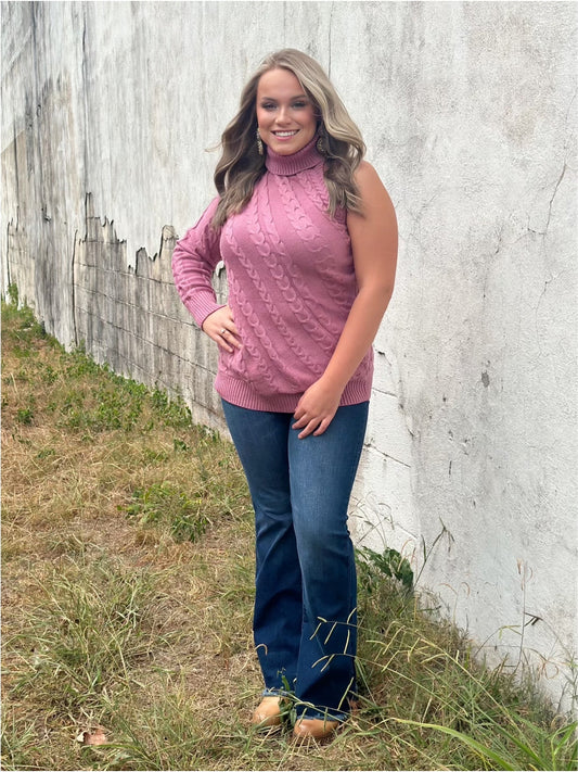 Pretty In Mauve Off The Shoulder Knitted Sweater