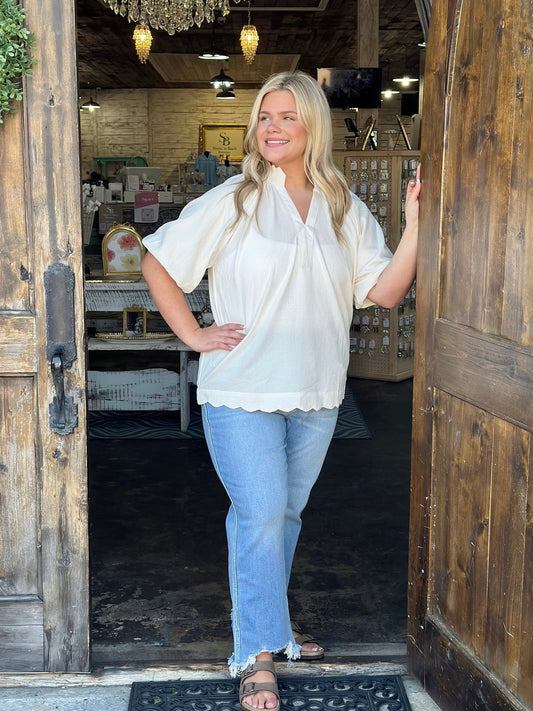 Scalloped Hem Textured Blouse