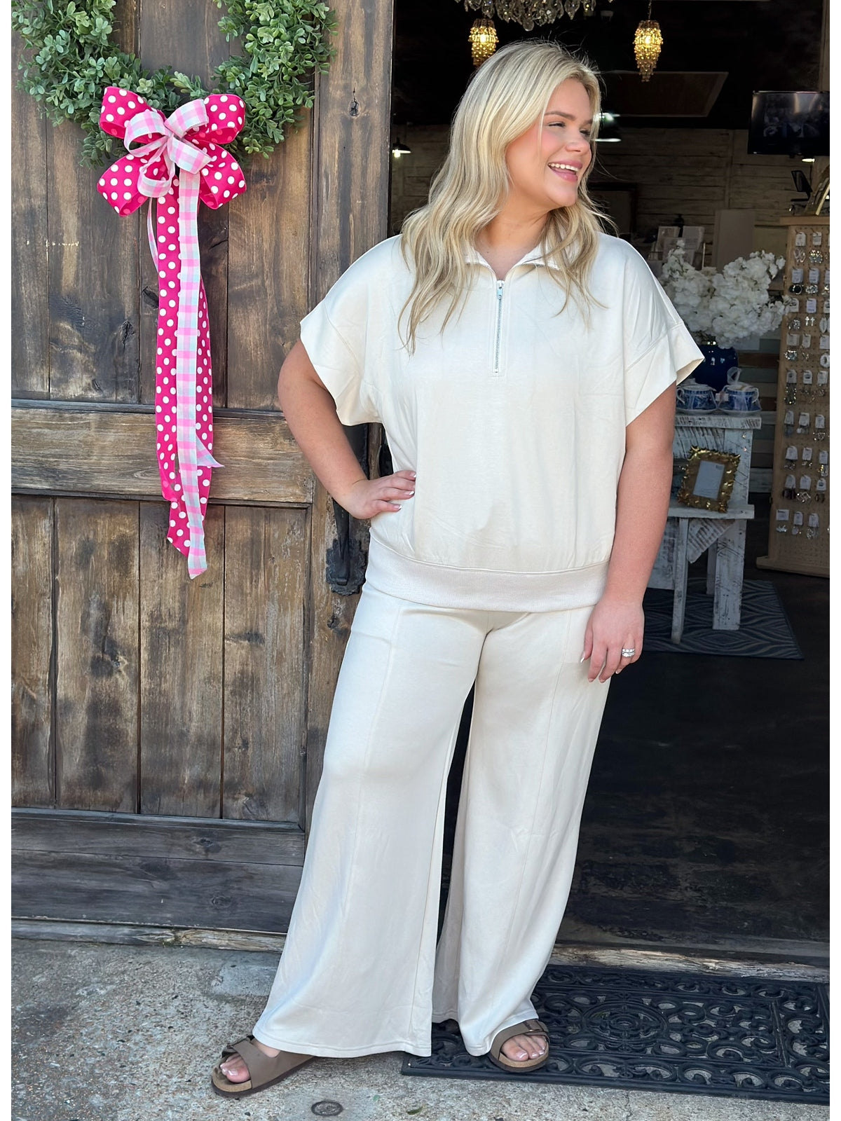 Luxeknit Half Zip Sweatshirt And wide leg lounge pant set