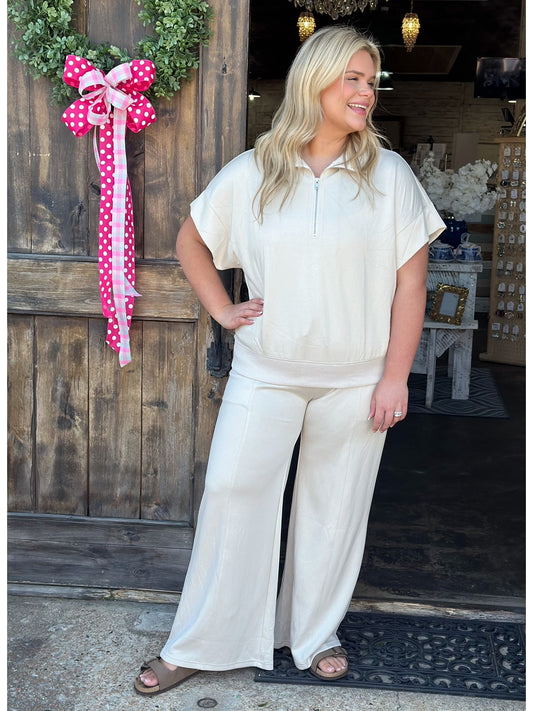 Luxeknit Half Zip Sweatshirt And wide leg lounge pant set