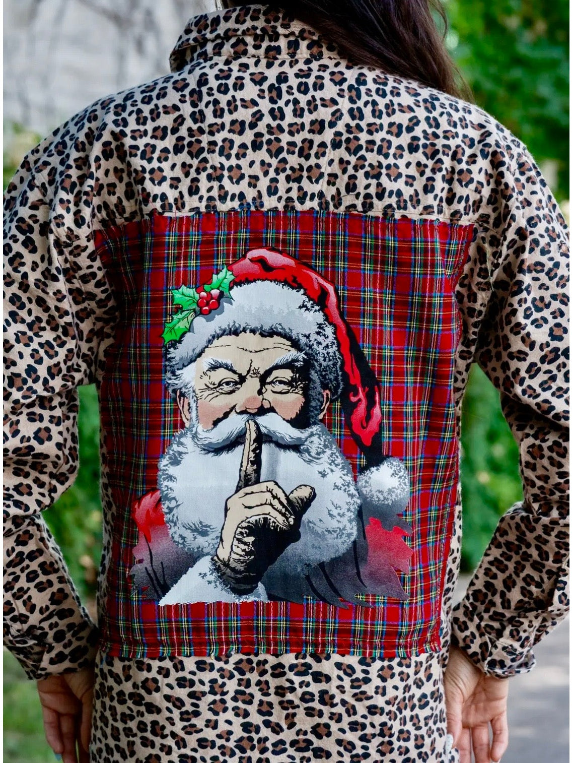 Believe Santa Patch On An Animal Print Flannel - Christmas