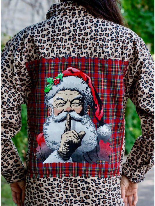 Believe Santa Patch On An Animal Print Flannel - Christmas