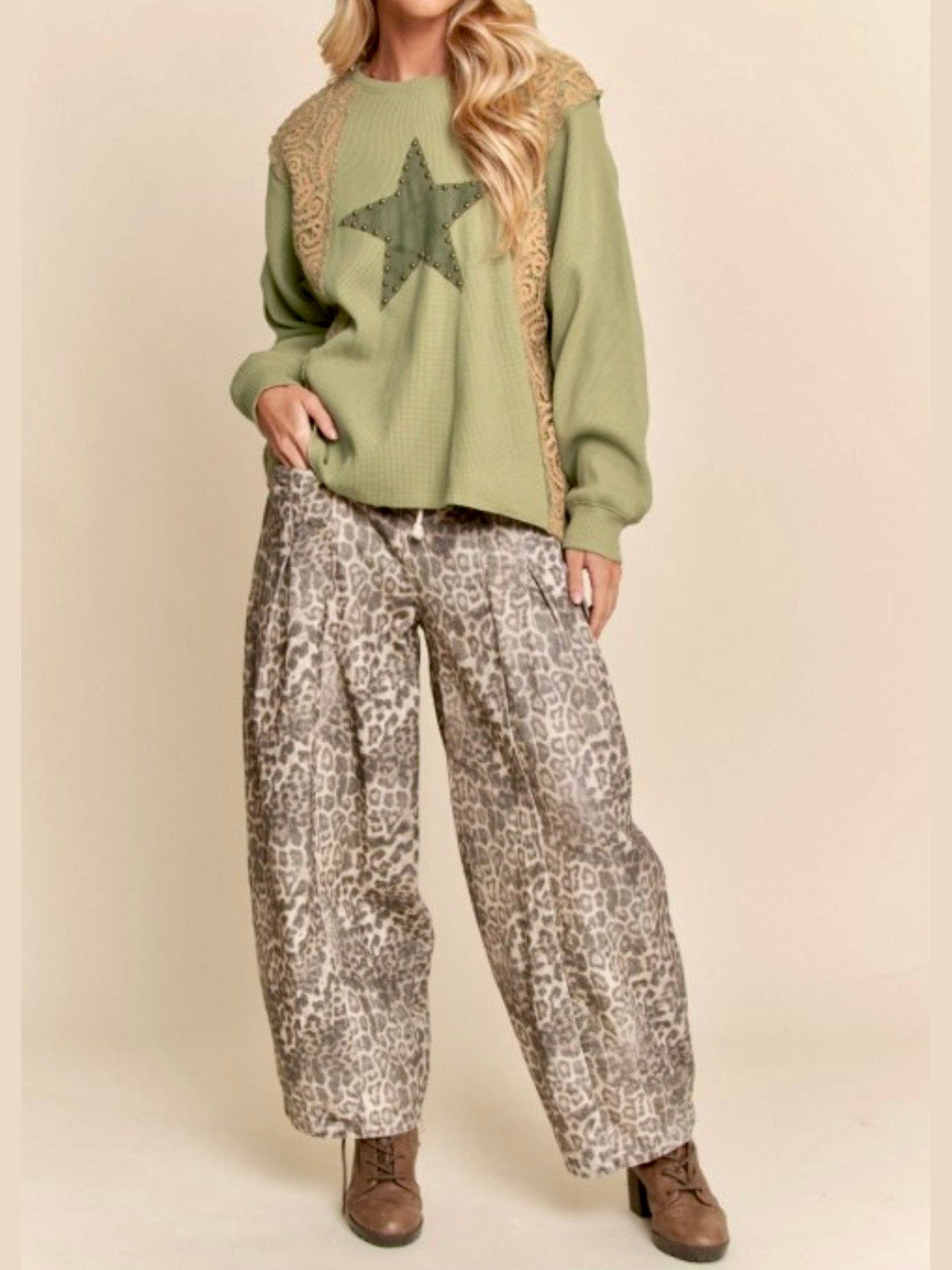 Washed Leopard Barrel Pants