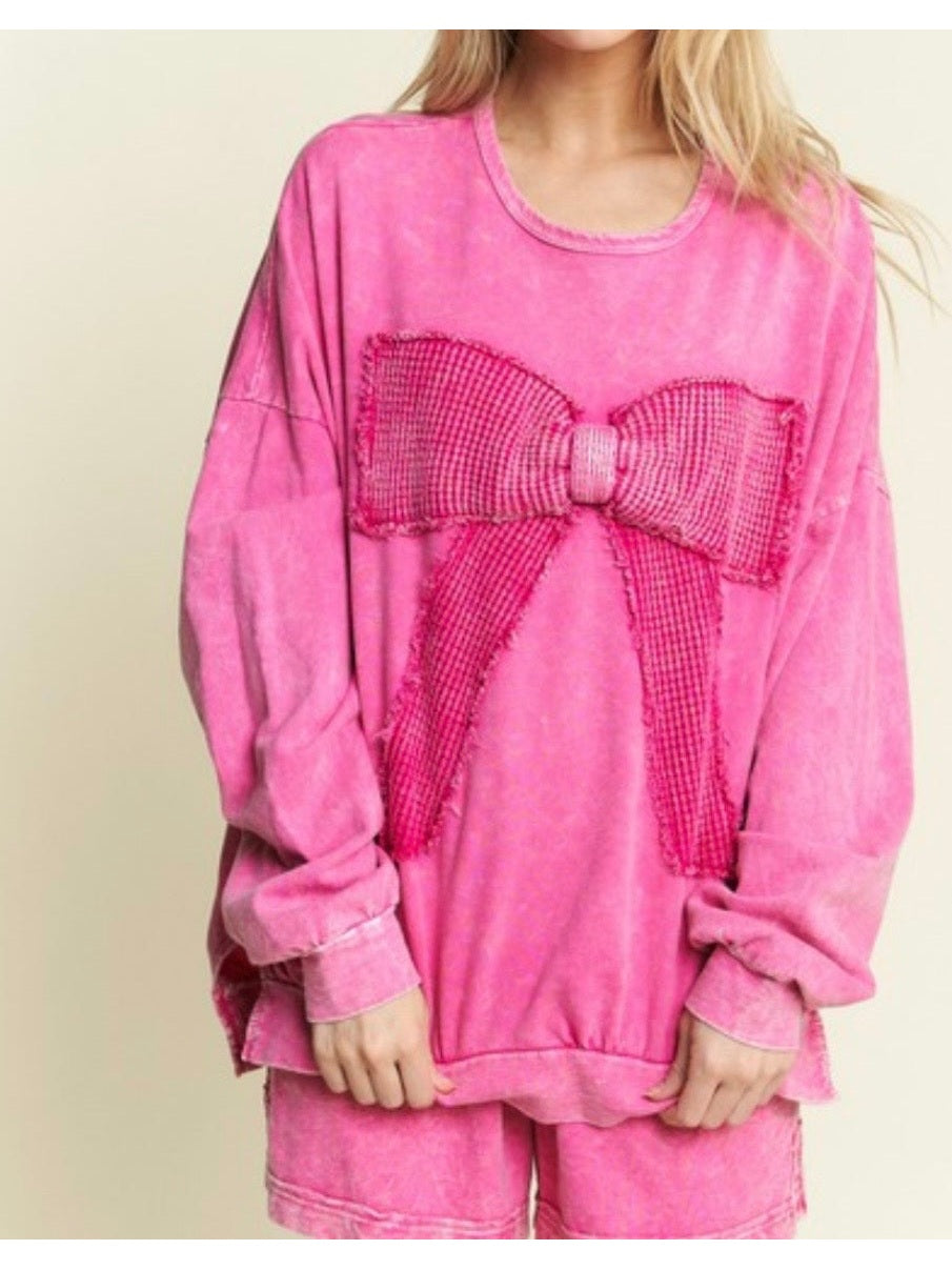 I'm A Gift For You Waffle Ribbon Bow Terry Top