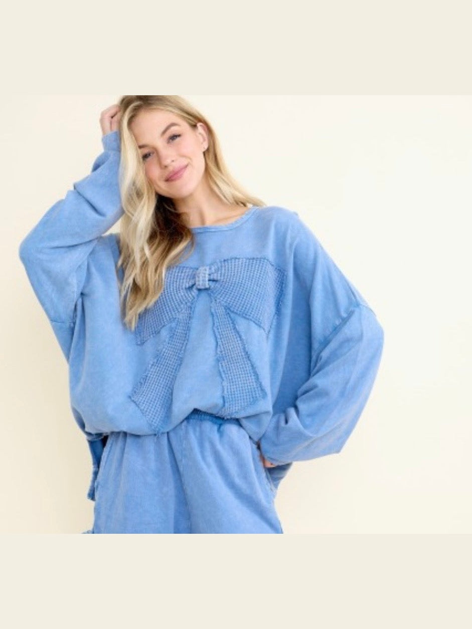 I'm A Gift For You Waffle Ribbon Bow Terry Top