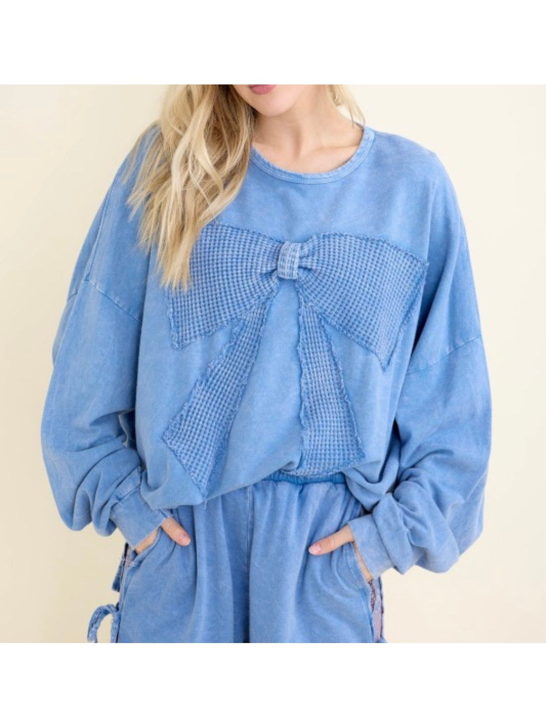 I'm A Gift For You Waffle Ribbon Bow Terry Top