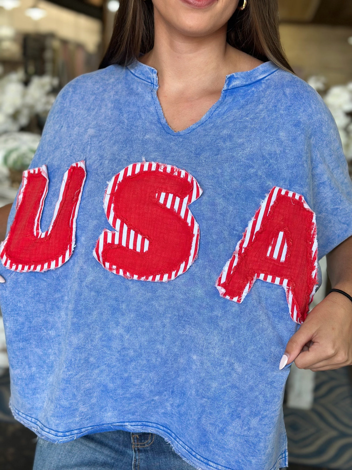 MINERAL WASHED USA PATCHED KNIT TOP