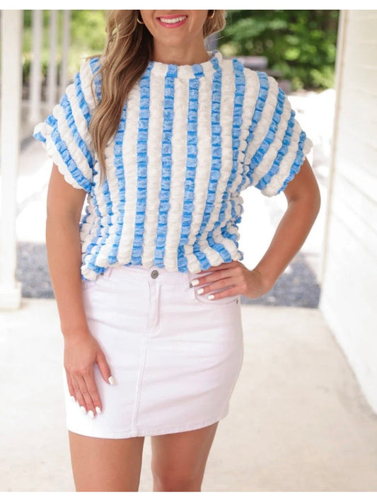 Bold And Bubbly Top, Light Blue