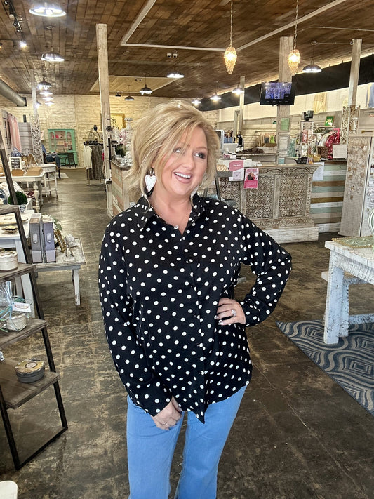 Nina Button Up Tunic-After Dark Polka Dot