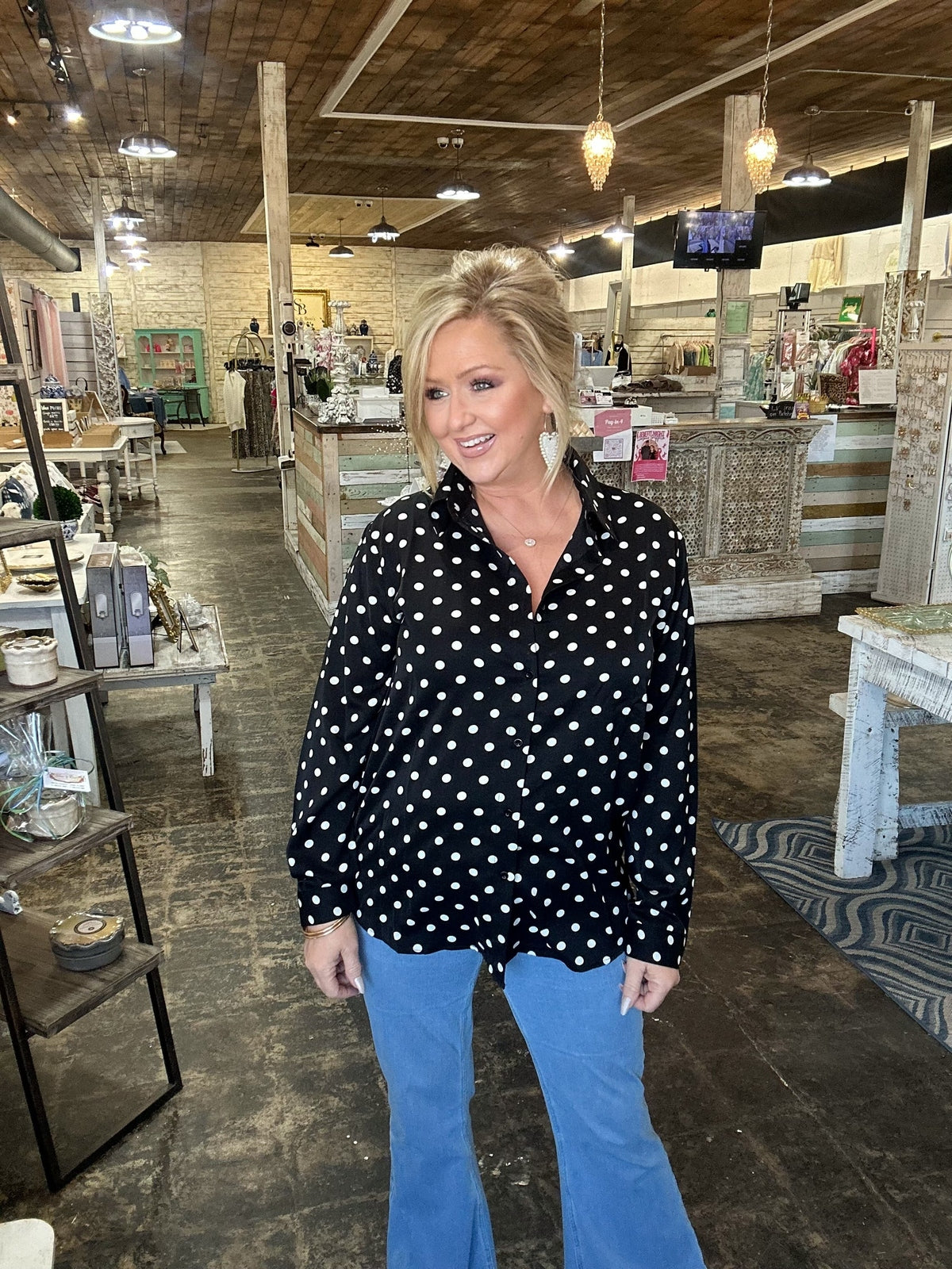 Nina Button Up Tunic-After Dark Polka Dot