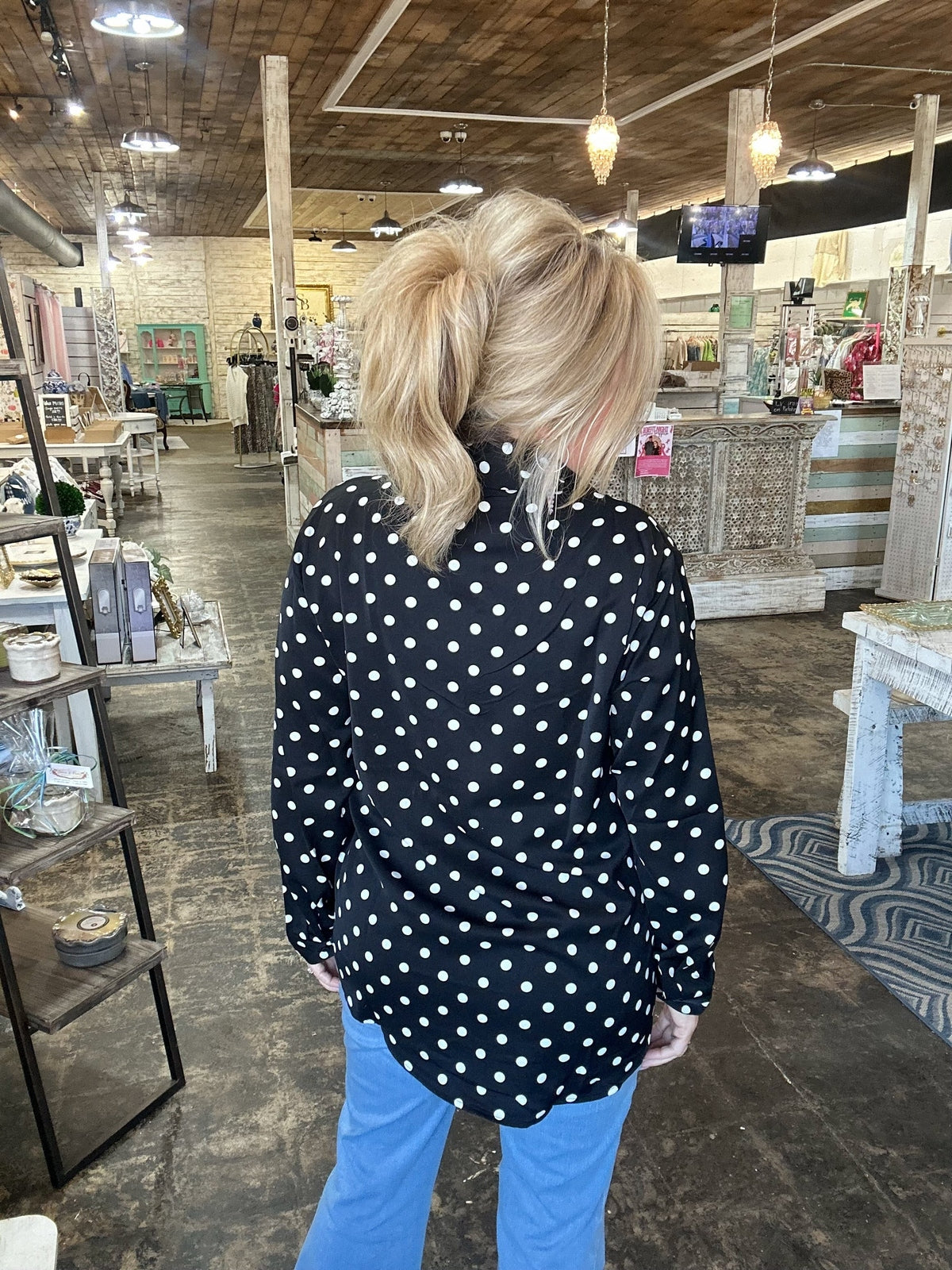 Nina Button Up Tunic-After Dark Polka Dot