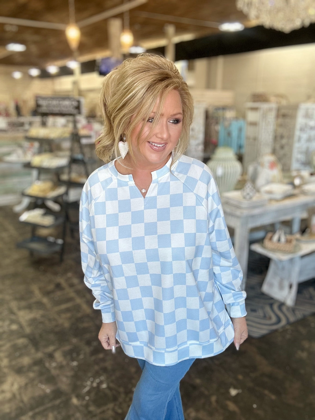 Riley French Terry Pullover- Blue Checkered